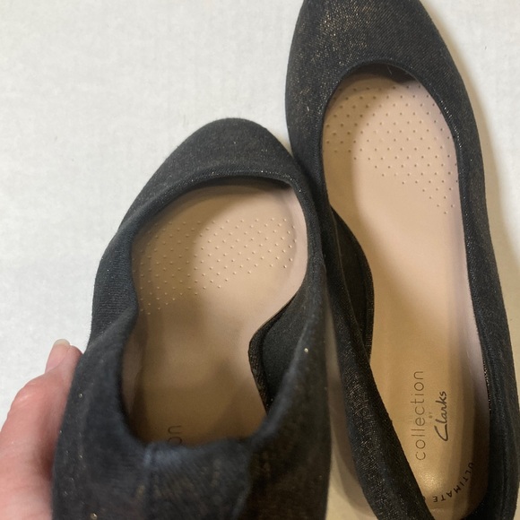 Clarks Mallory Luna Women's Wedge Heel Shoes Navy Gold Textile 26157539 Sz 8M - Picture 9 of 12